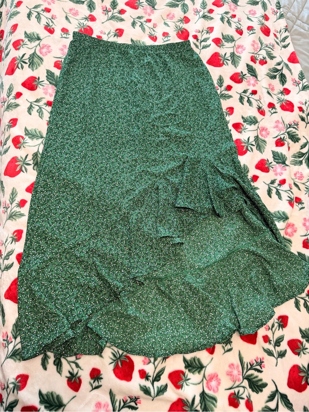 Max Studio Emerald Green Floral Ruffle Midi Skirt